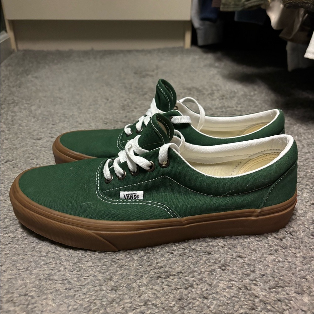 Vans Forest Green Canvas Shoes with Brown Sole